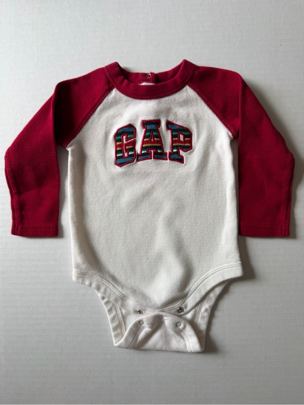Baby Gap 12-18M Red White Thermal Waffle Knit GAP Logo Bodysuit